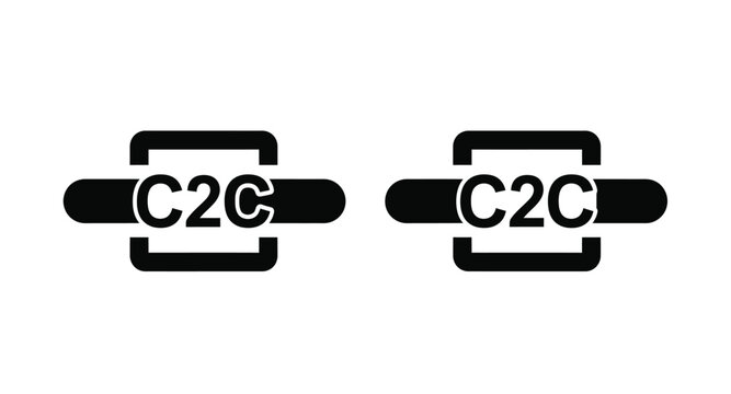 Two black c2c logos with rectangular frames on transparent background silhouette