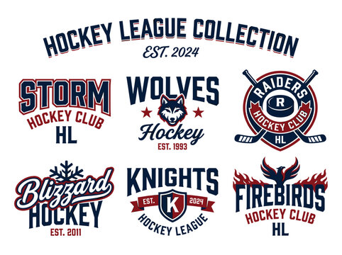 Hockey League typography logo collection: classic bold block letters with script elements, team badges