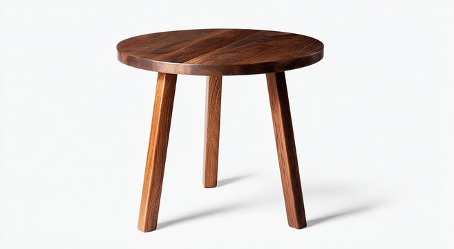 A minimalist three-legged wooden stool with a round tabletop