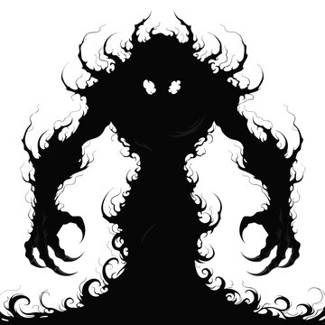 Black monster silhouette, evil creature icon, fantasy beast illustration, horror symbol