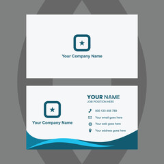 Naklejka premium Professional Business Card Template with Light Blue and Navy Wavy Geometric Design