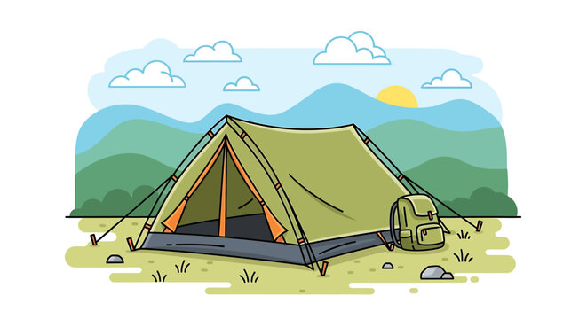 A green tent in the outdoors.
