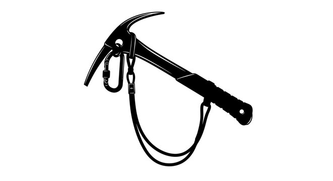 Black Ice Axe with Carabiner and Strap Isolated on White.