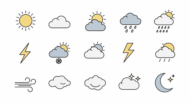 Weather forecast icons on white background.