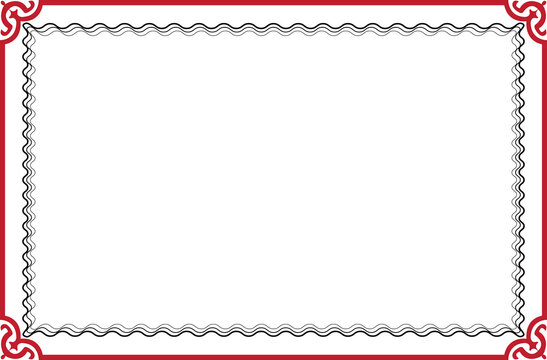 Elegant Wavy Red and Black Border Frame with Swirls Corners. Design print for greeting cards, wedding invitations, restaurant menu, royal certificates. Set 1682

