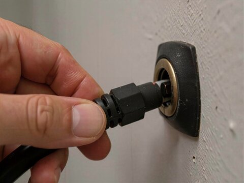 Slightly misaligned cable before connecting close up