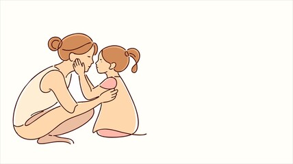 Minimalist Single Line Art Mother and Child Love Illustration, Family Bonding, Parenting Care, Modern Continuous Line Drawing for Lifestyle, Health, and Human Connection Concept