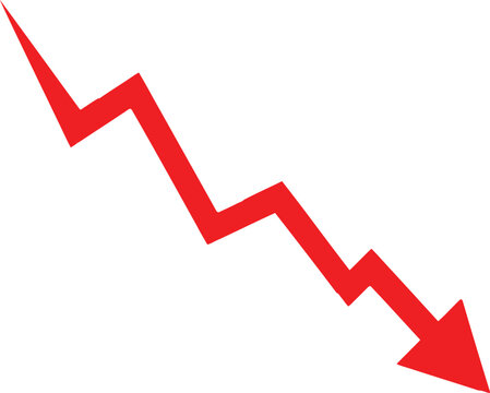 Red downward jagged arrow icon symbolizing financial decline or market crash on a white background Vector