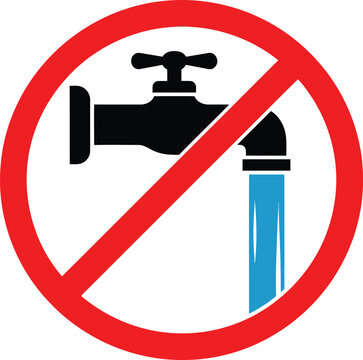 Prohibition sign showing a black water tap with blue running water inside a red circle with a slash Vector