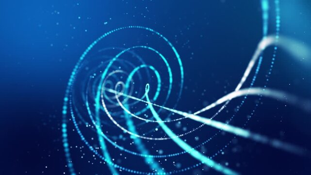 3d render vj loop Blue spiral data tunnel with dotted trails, D rendered swirling vortex of particles and curved lines, hightech network vibe, energetic motion perfect for tech intros and visualizers