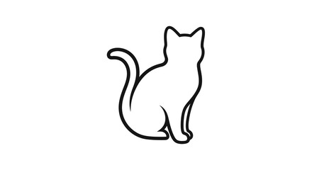 Minimalist line art depicts a seated cat with its tail curled gracefully, presented in a simple black-and-white illustration style against a clean white background, creating a modern © Anggita