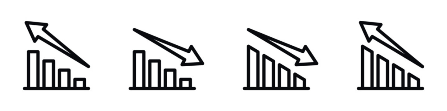 Vector illustration of increasing and decreasing graphs with arrows in black and white