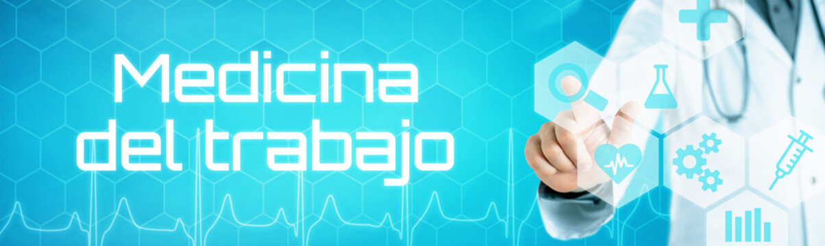 Doctor touching an icon on a futuristic interface - Occupational medicine in spanish