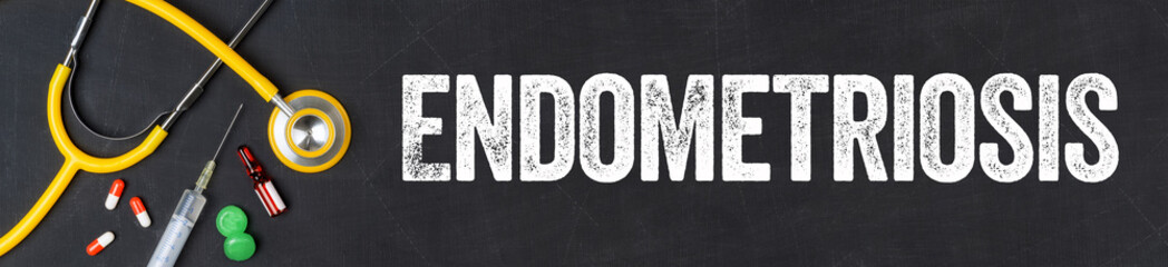  Stethoscope and pharmaceuticals on a blackboard - Endometriosis