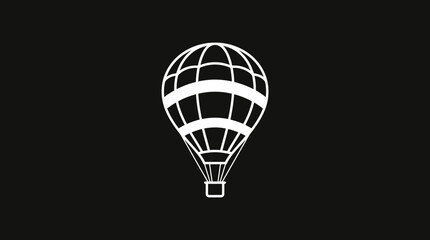 Naklejka premium White Outline Hot Air Balloon On Black Background