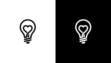 think love logo design ,Heart Shape Light Bulb Icon.