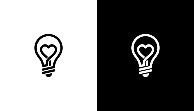 think love logo design ,Heart Shape Light Bulb Icon.