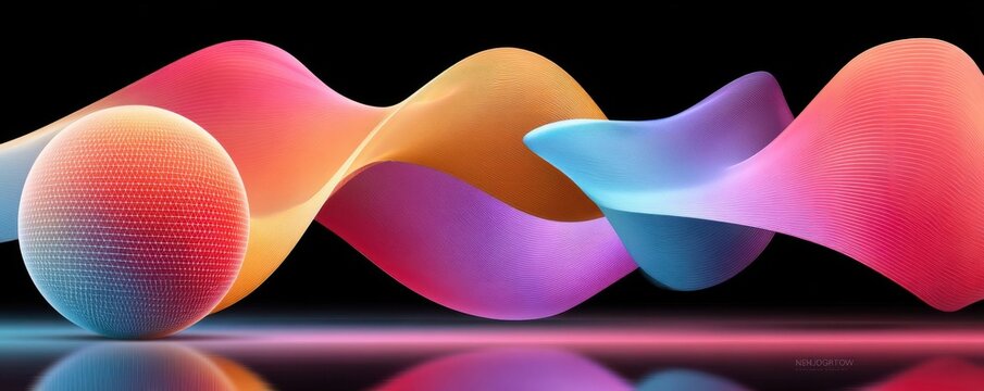 Colorful abstract sound wave and sphere visualization for audio, music and technology design