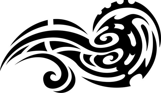Samoan Maori tribe tattoo or print. Hawaiian culture monochrome print, New Zealand tribal motif black vector symbol. Polynesian Maori ethnic warrior graphic tattoo or Samoan tribe abstract sign