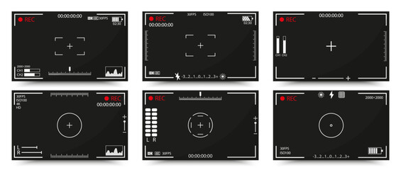 Camera recording overlays collection with rec interface frames and indicators. Video shooting elements © top dog
