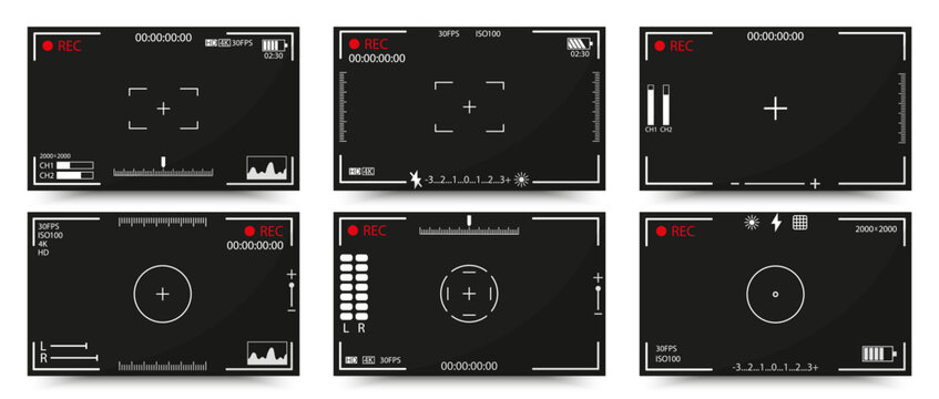 Camera recording overlays collection with rec interface frames and indicators. Video shooting elements