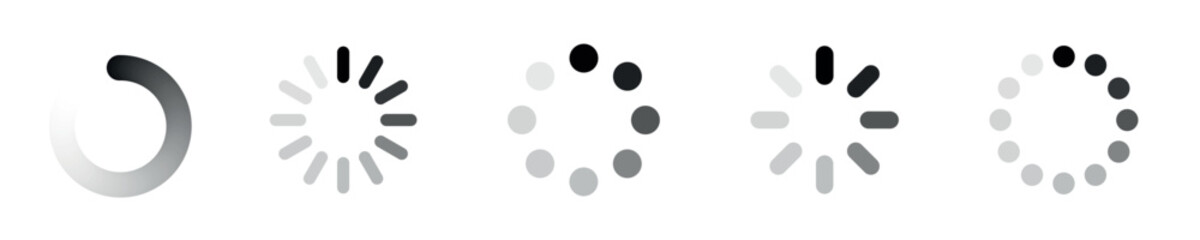 Naklejka na ściany i meble Set of loading icons in black and white circular progress symbols vector illustration