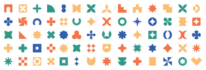 Naklejka premium Colorful geometric shape collection, flat vector icons, abstract pattern elements for design