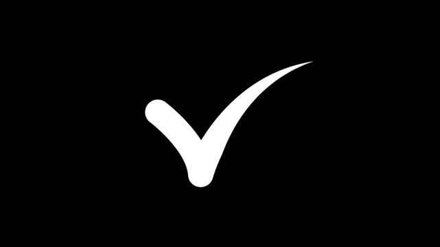 Green checkmark animation and green screen background. Tick symbol animation, success failure correct signal intro template.4k black background icon animation