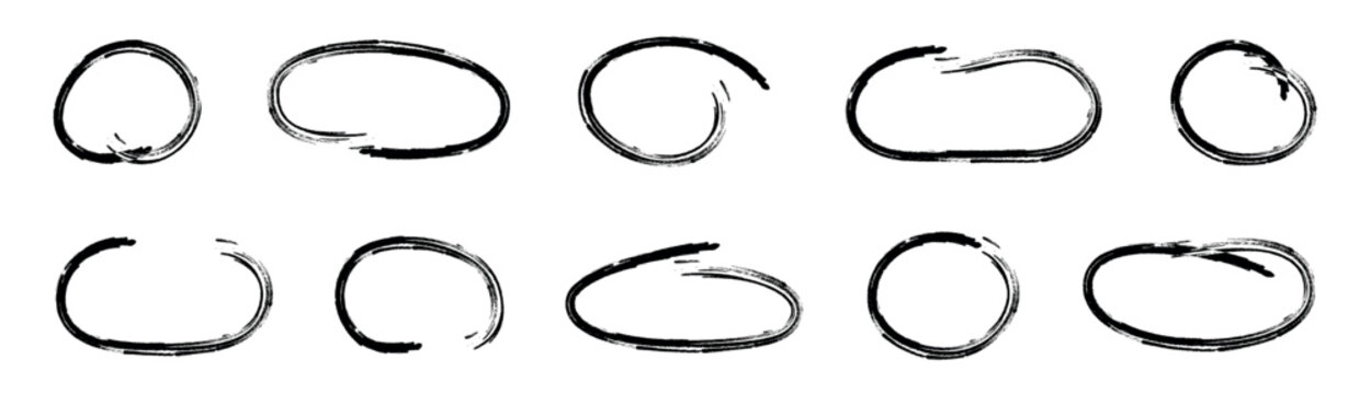 Artistic brushstroke circle elements black and white vector abstract design silhouette