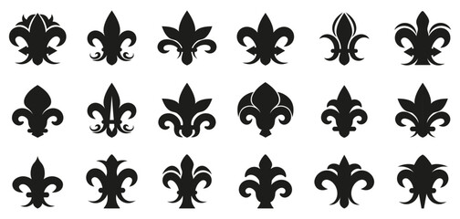 Fleur de lis symbols collection with ornamental heraldic shapes and classic design. Decorative elements for logos © top dog