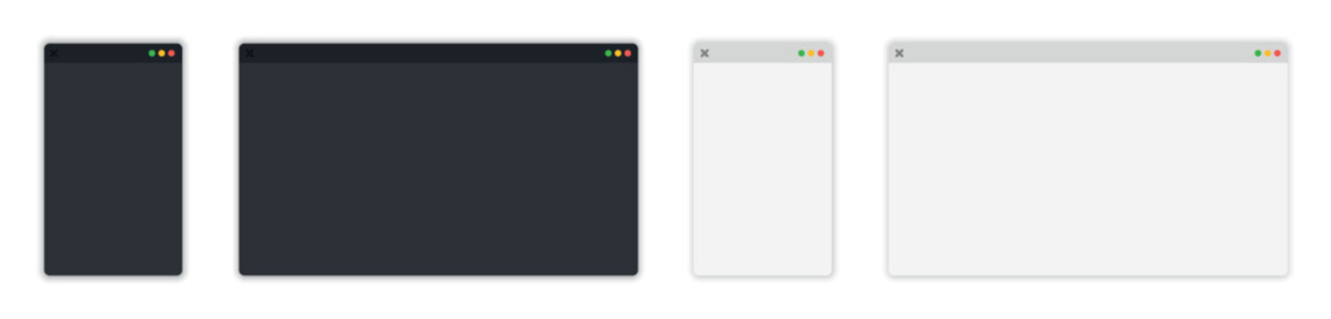 Minimalist web browser window mockups black and white flat vector elements