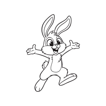 A cheerful cartoon rabbit leaps forward with arms outstretched in a playful pose silhouette high quality