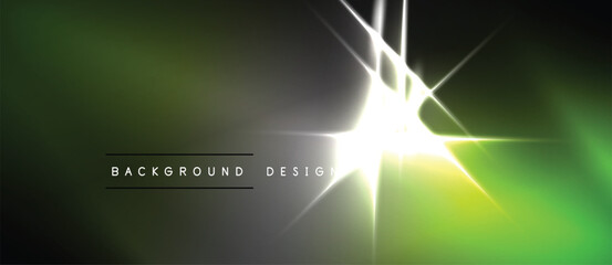 Fototapeta premium Abstract background features bright light flare, green gradients, black space. Text reads background design. Minimalist, modern aesthetic.