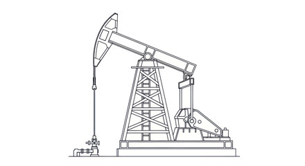 Oil pump jack outline drawing for energy industry. © Niat