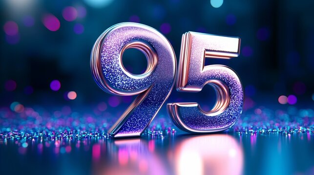 Elegant Ninety-Five Anniversary Celebration, Silver Metallic Number on Vibrant Turquoise Background