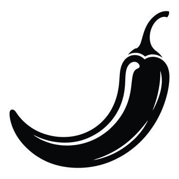 A striking black silhouette of a curved chili pepper showcasing its unique form silhouette