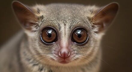 Fototapeta premium Close-up Portrait of a Bushbaby with Large Brown Eyes and Soft Fur.