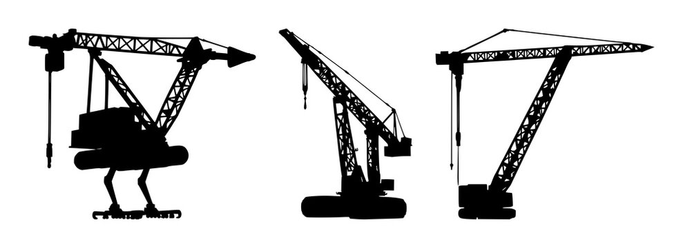 Crane set with stark black silhouette against white background featuring single bird, single wing, minimalistic outline with black and white and line art