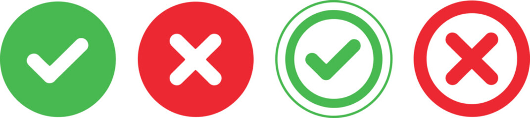 Fototapeta premium A collection of four circular icons representing positive check marks and negative cross symbols