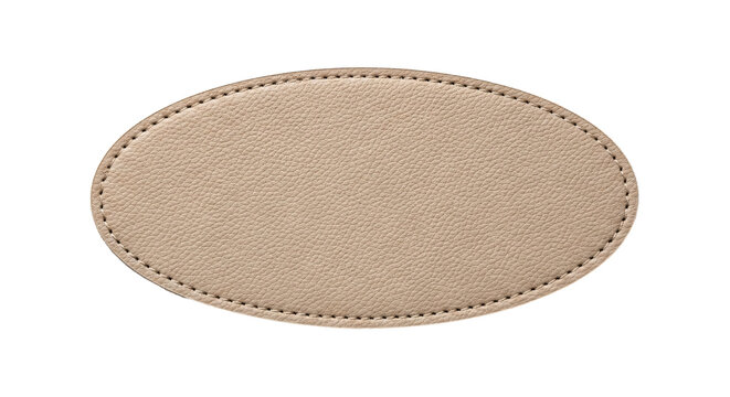 Beige oval leather patch stitched edges for design.