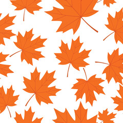 Fototapeta premium Autumn Maple Leaves Seamless Pattern. Orange Fall Foliage Background. Seasonal Graphic.