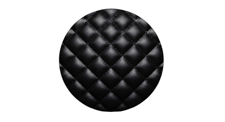 Fototapeta premium Black quilted leather circle emblem on checkered background.