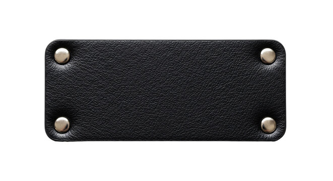 Black leather rectangular patch with silver rivets.