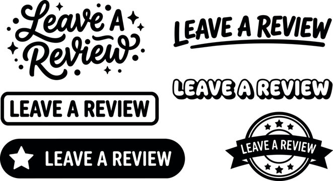 Leave a review black and white calligraphic and bold sans serif lettering set