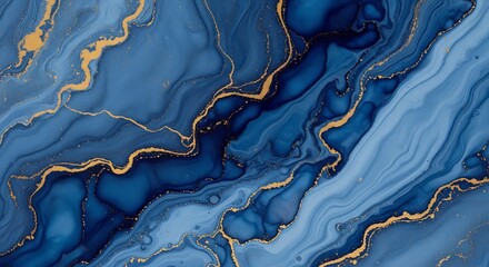 Obraz premium Elegant Abstract Blue and Gold Swirls, Luxurious Fluid Art Background.