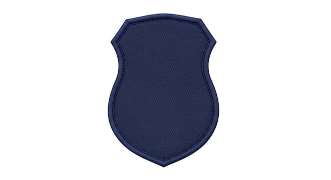 Blue fabric shield badge on checkered background.
