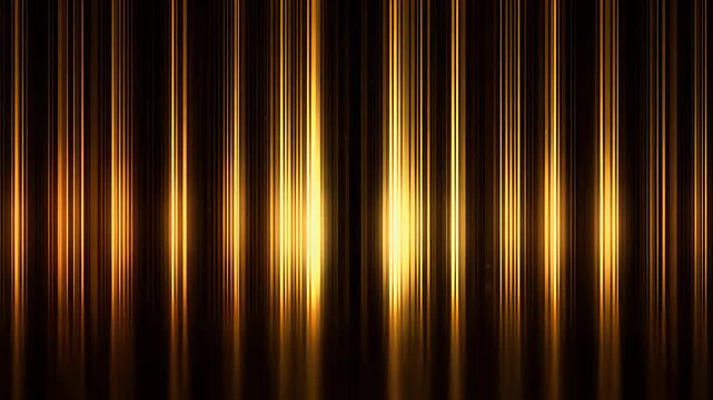Elegant shimmering golden curtain of light curtains with sparkling dust particles gently floating in dark background animated motion abstract luxury festive background footage.