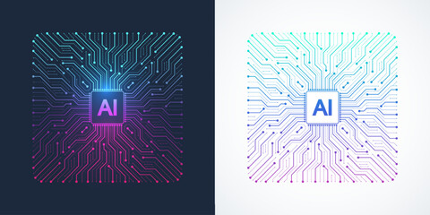 Obraz na płótnie Canvas Modern handmade vector icon, sign, logo circuit line style in the Artificial intelligence concept. Set AI processor icon flat design. Motherboard digital chip AI.