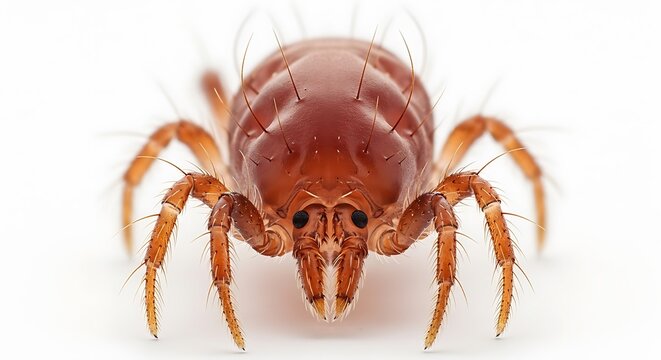 Detailed Macro Shot of a Brown Tick Isolated on White Background.