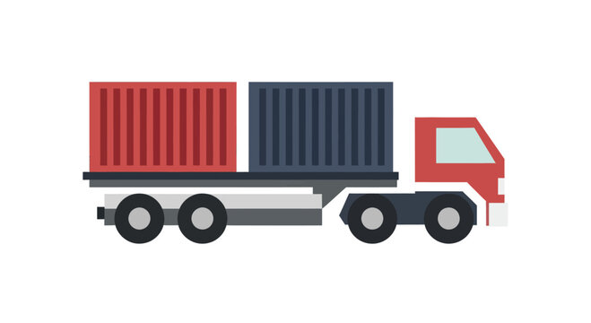 Flat design illustration of a red and blue container truck for cargo transport.